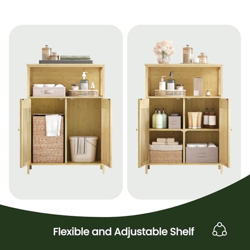 Eugad Badezimmerschrank mit 2 Lattentüren und verstellbaren Einlegeböden - Farbe Bambus 70 x 98 x 32 cm