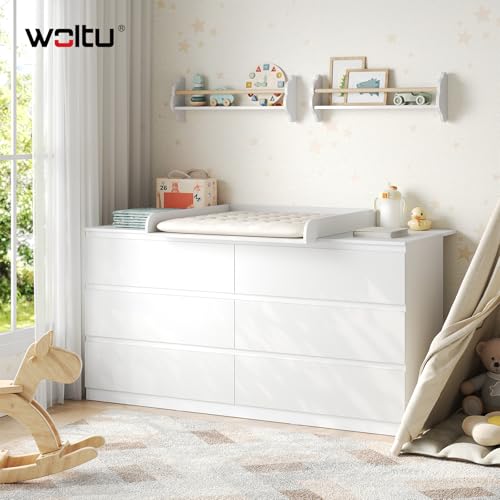 Woltu Wickelauflage für Wickeltisch weiß 80 x 80 cm mit Schutzrand