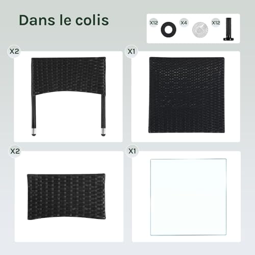 Woltu Gartentisch Rattanoptik Schwarz 50 x 50 x 45,5 cm