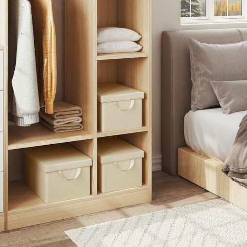 Woltu Aufbewahrungsbox mit Deckel, 3er-Set, cremefarben, 48 x 20 x 29 cm