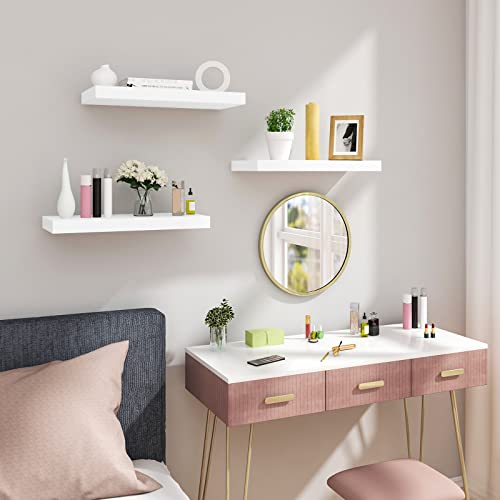 Woltu Set aus 3 schwebenden Wandregalen - Weiß - für Wohnzimmer, Küche, Schlafzimmer und Bad