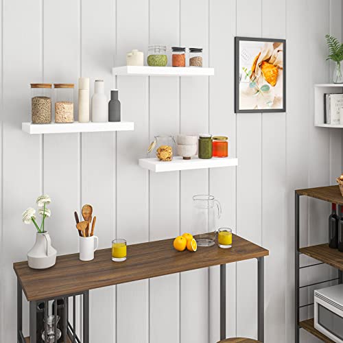 Woltu Set aus 3 schwebenden Wandregalen - Weiß - für Wohnzimmer, Küche, Schlafzimmer und Bad