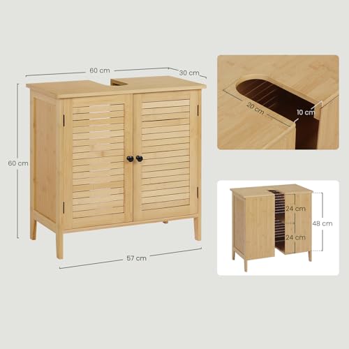 Eugad Badezimmerschrank Bambus mit 2 Türen - Stehender Wäscheschrank - Bambus/Natur - 60 x 30 x 60 cm