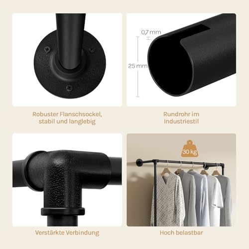 Woltu Offener Wandschrank Industrial Schwarz - Wandgarderobe mit 2 Stangen 102,5 x 187 x 36,5 cm
