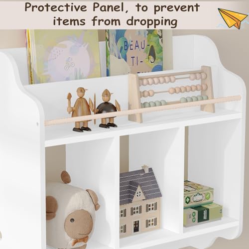 Woltu Schwebendes Wandregal für Kinder - Bücherregal mit 3 Fächern und 4 Haken - Weiß - 60 x 20 x 57 cm