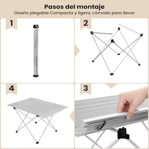 Woltu Klapptisch Camping Tisch Picknick Tisch Aluminium Silber 68 x 46 x 40 cm