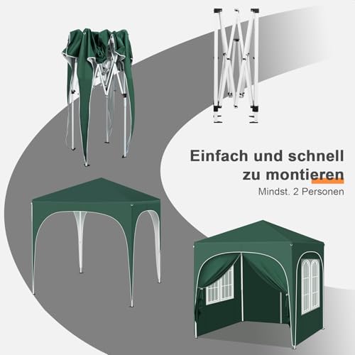 Woltu Faltpavillon 2 x 2 m mit 4 herausnehmbaren Wänden Grün