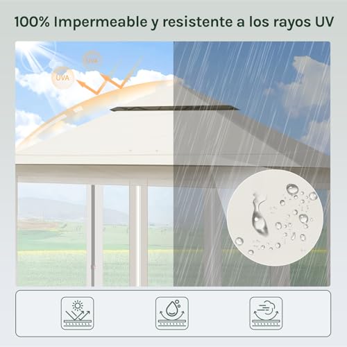 Woltu Faltbarer Gartenpavillon mit abnehmbarem Moskitonetz Fans Beige 3 x 3 m