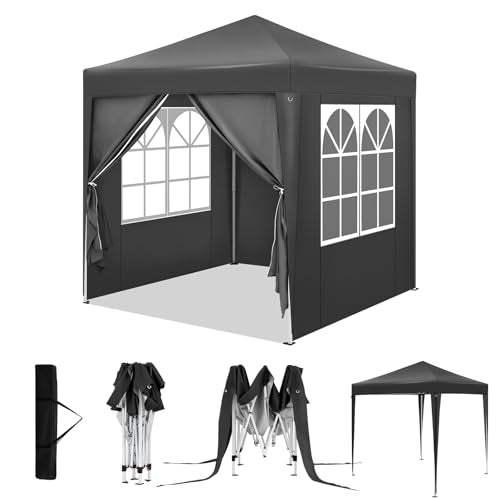 Woltu Faltpavillon 2 x 2 m mit 6 Seitenwänden - wasserabweisend, UV-Schutz 50+, höhenverstellbar, anthrazit