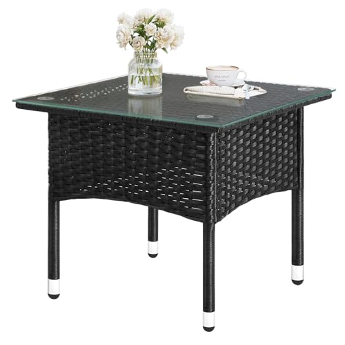Woltu Gartentisch Rattanoptik Schwarz 50 x 50 x 45,5 cm