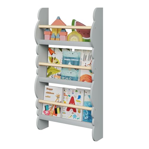 Woltu Kinderbuchregal Wandregal mit 3 Ebenen grau