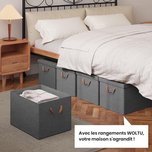Woltu Faltbare Aufbewahrungsbox mit Deckel und Griffen, grau, 48 x 30 x 36 cm – 5er-Set