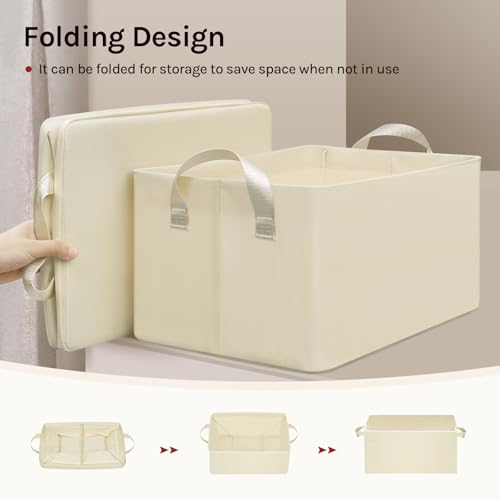 Woltu Faltbare Aufbewahrungsboxen 3er-Set - Creme - 47 x 28 x 20 cm
