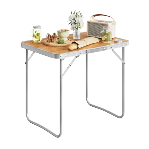 Woltu Faltbarer Campingtisch MDF und Aluminium - Leichter Garten- und Picknicktisch 70 x 60 x 50 cm Eiche