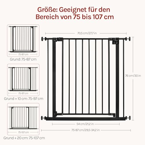 Woltu Sicherheitstor für Treppen und Türen - Schwarz - 75-97 cm