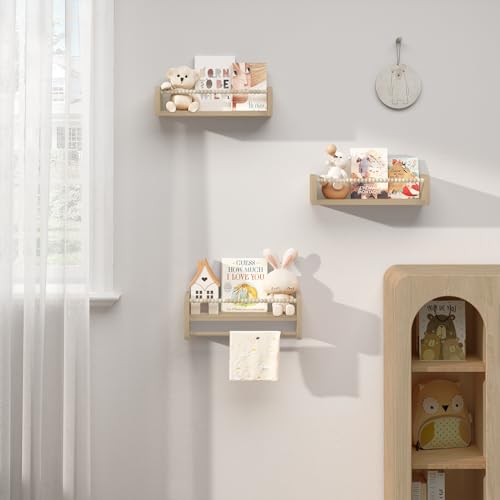 Woltu Kinder-Wandregal 3er-Set - Massivholz - 40 cm - mit Holzperlen - sicher und praktisch