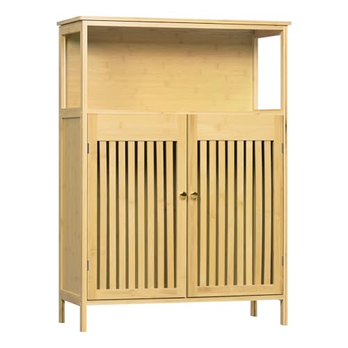 Eugad Badezimmerschrank mit 2 Lattentüren und verstellbaren Einlegeböden - Farbe Bambus 70 x 98 x 32 cm
