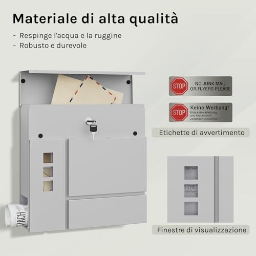 Woltu Briefkasten für draußen - Grau - 37 x 10,5 x 37 cm