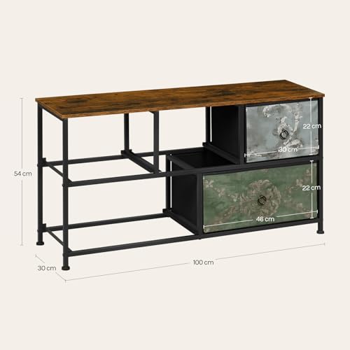 WOLTU Schubladenschrank Vintage Floral Motif - Aufbewahrungsschrank mit 5 Stoffschubladen und Metallrahmen - 100 x 30 x 54 cm