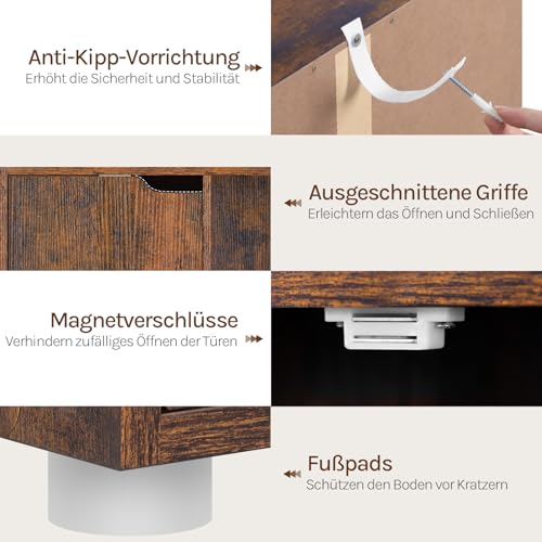 Woltu Bücherregal SK001vbn 6 Fächer mit Türen - Holzschrank Rustikales Braun - 59,7 x 29 x 91 cm