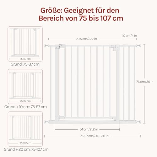 Woltu Sicherheitstor für Treppen und Türen - Weiß - 75-97 cm Verstellbar