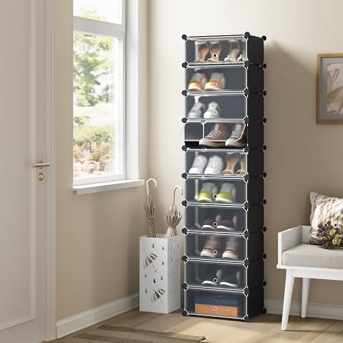Woltu Schuhschrank mit 10 Fächern Schwarz - platzsparend und modular