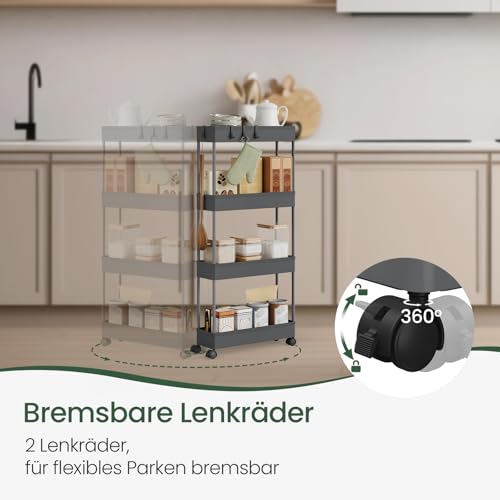 Servierwagen mit 4 Ebenen grau 39 x 83,5 x 12,5 cm
