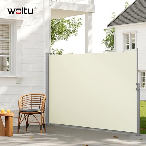 Woltu Privacy Screen - Ausziehbarer Sonnenschirm und Raumteiler - Creme - 180 x 350 cm