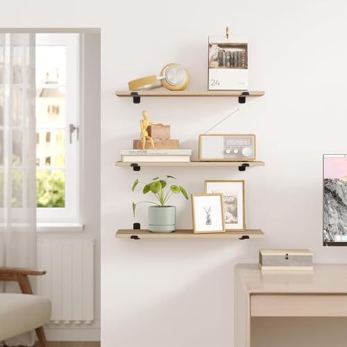 Eugad 3er-Set schwebende Wandregale im Retro-Stil - Schwarz und helles Holz - 60 x 20 x 7 cm