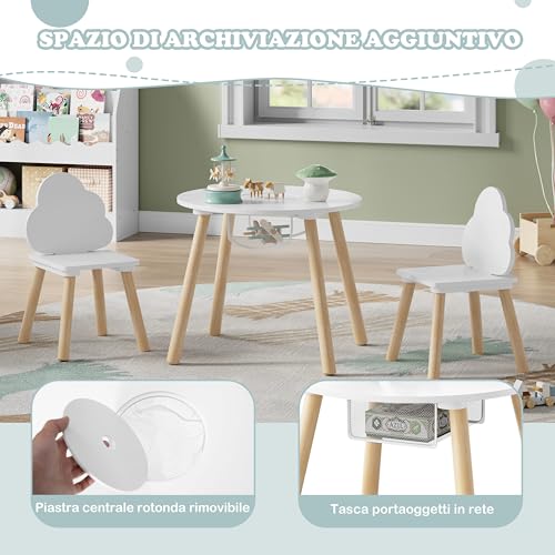 Woltu Kindertisch und Stühle Set Rund Weiß 3-tlg.