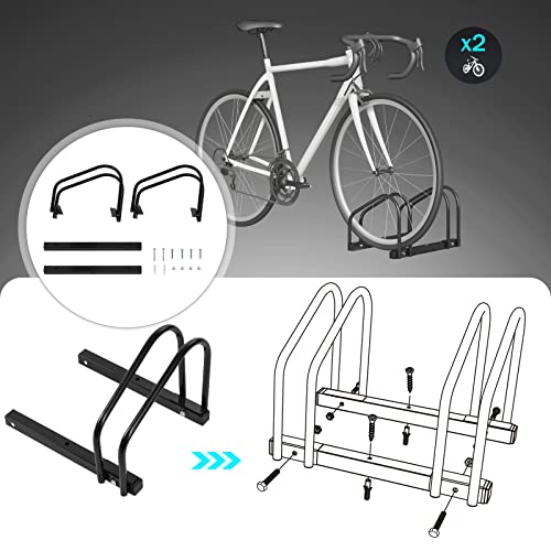 Woltu Fahrradträger für 2 Fahrräder Schwarzes Metall - Boden- und Wandbefestigung