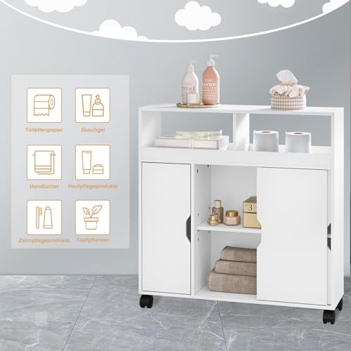 Eugad Badezimmerschrank mit Rädern Multifunktional - Weiß MDF - 70 x 20 x 71,5 cm