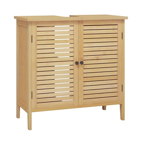 Eugad Badezimmerschrank Bambus mit 2 Türen - Stehender Wäscheschrank - Bambus/Natur - 60 x 30 x 60 cm