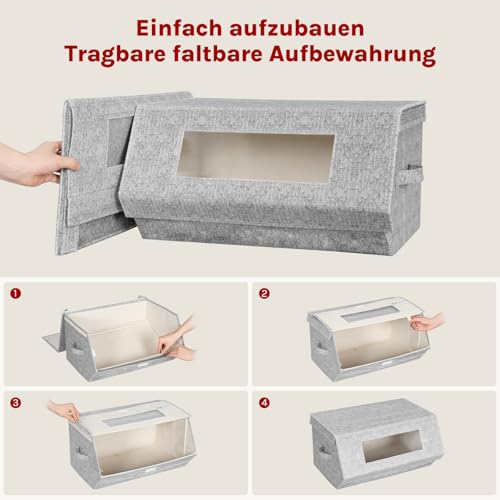 Woltu Stapelbare Aufbewahrungsboxen mit Deckel Grau und Beige 50x25x35 cm 3er Set