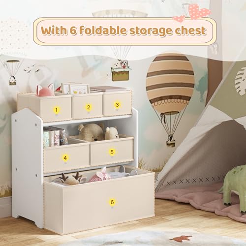 Lestarain Kinderregal mit 9 Aufbewahrungsboxen - Spielzeugschrank für das Kinderzimmer - Weiß - 63 x 60 x 30 cm