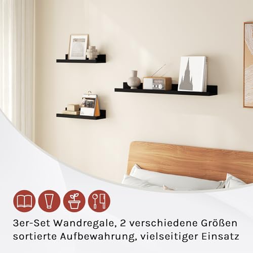 Woltu Wandregal Set 3-teilig Schwarz - 2x 30x5x10 cm, 1x 60x5x10 cm