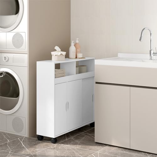 Eugad Badezimmerschrank mit Rädern Multifunktional - Weiß MDF - 70 x 20 x 71,5 cm