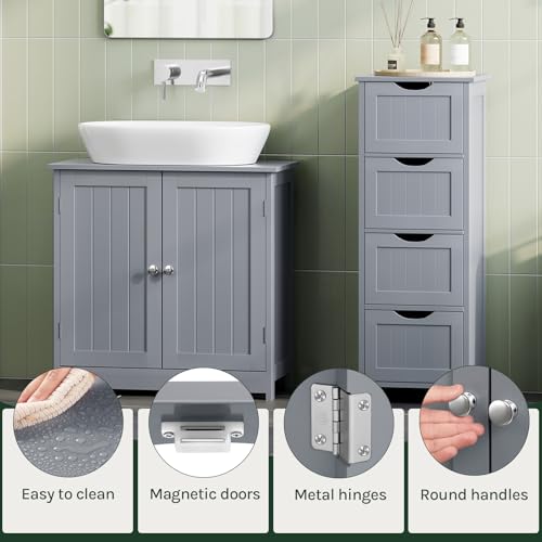 Woltu Badezimmerschrank Unterschrank Grau 60x60x30 cm