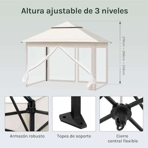 Woltu Faltbarer Gartenpavillon mit abnehmbarem Moskitonetz Fans Beige 3 x 3 m