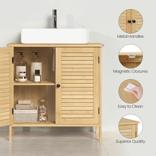 Eugad Badezimmerschrank Bambus mit 2 Türen - Stehender Wäscheschrank - Bambus/Natur - 60 x 30 x 60 cm