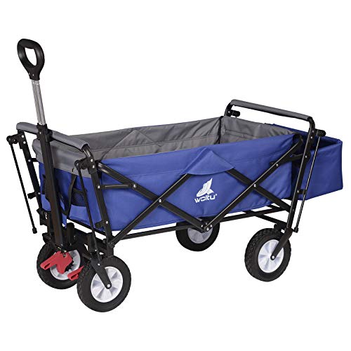 Woltu Transportwagen klappbar - Stabiler Stahlrahmen Blau - 80 kg Tragkraft, mit Bremse und abnehmbarer Sonnenblende - 4 Schwenkräder 100x50x90 cm