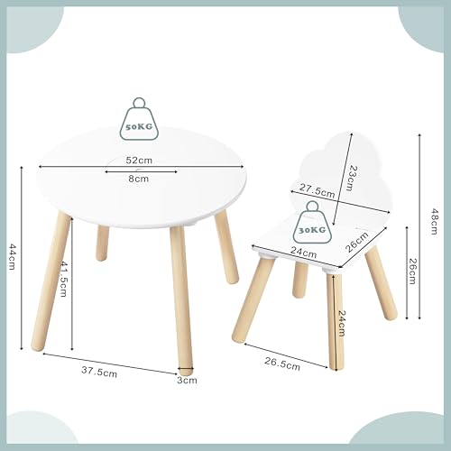 Woltu Kindertisch und Stühle Set Rund Weiß 3-tlg.