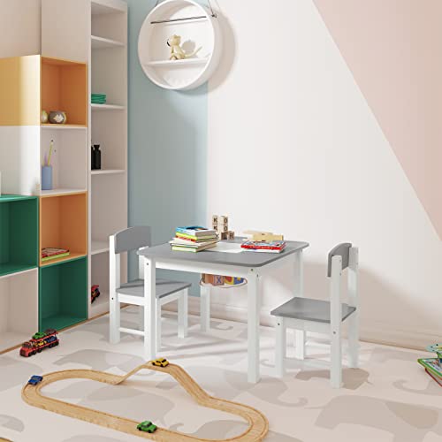 Woltu Kindertisch und -stühle mit wendbarem Spielblatt - Weiß und Grau