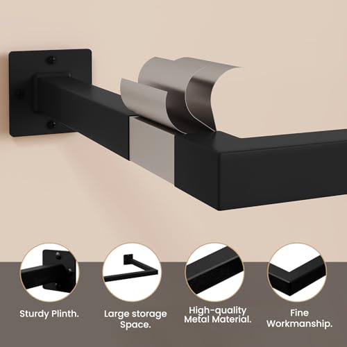 eSituro Industrielle Wandkleiderstange – Schwarz – 64 x 6,5 x 30 cm