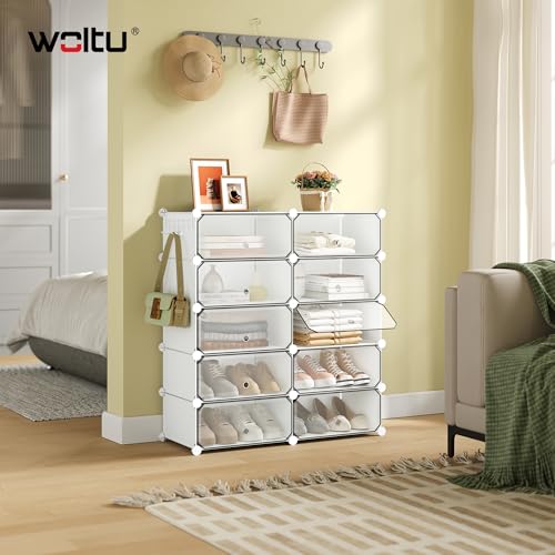 Woltu Schuhschrank mit 10 Fächern Weiß 40 x 30 x 170 cm