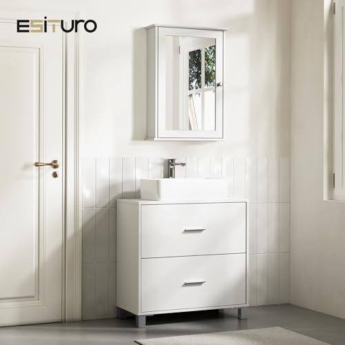 eSituro Toilettenkabinett mit Spiegeltür und verstellbarem Einlegeboden Weiß 42 x 58,5 x 12 cm