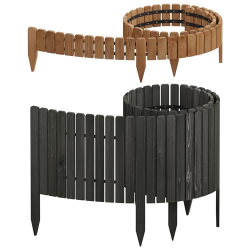 Woltu Flexibler Gartenzaun aus Holz - Anthrazit - 203 x 60 cm