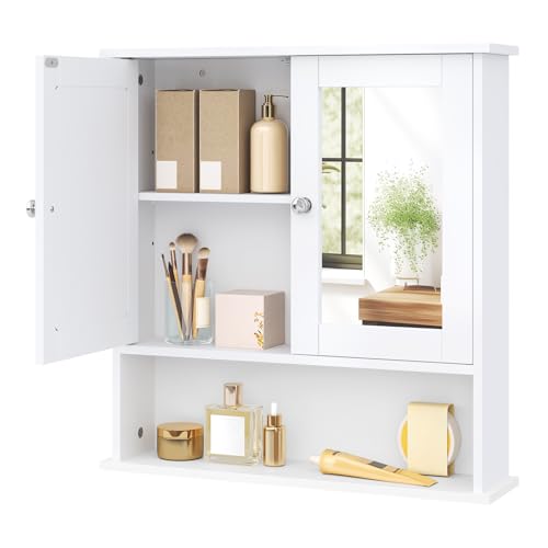 Eugad Badezimmerschrank mit Spiegeltüren Weiß 56 x 58 x 13 cm