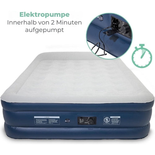 LifeGoods Luftmatratze - Für 1 Person - Mit integrierter Pumpe - Blau/Weiß