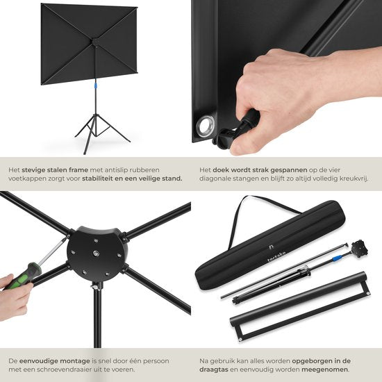 tectake® Beamer-Leinwand – 80 Zoll – 16:9-Projektionsleinwand mit Stativ – 4K HD – aufrollbar – ausziehbar – Projektionsleinwand – Präsentationsleinwand – inklusive Tragetasche